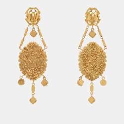 Pre Owned Dolce & Gabbana Composite Painting Crystals Gold Tone Earrings