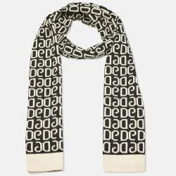 Dolce & Gabbana Black/White DG Wool Knit Scarf 