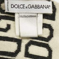Dolce & Gabbana Black/White DG Wool Knit Scarf 