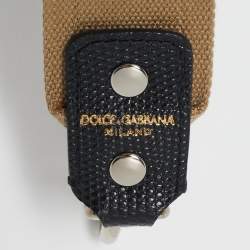 Dolce & Gabbana Black/Khaki Leather and Fabric Citta Di Palermo Studded Shoulder Bag Strap