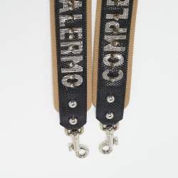 Dolce & Gabbana Black/Khaki Leather and Fabric Citta Di Palermo Studded Shoulder Bag Strap