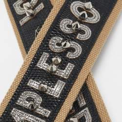 Dolce & Gabbana Black/Khaki Leather and Fabric Citta Di Palermo Studded Shoulder Bag Strap