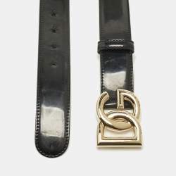 Pre Owned Dolce & Gabbana Black Leather DG Logo Belt 85CM