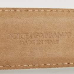 Pre Owned Dolce & Gabbana White Leather DG Logo Buckle Belt 85CM
