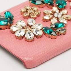 Pre Owned Dolce & Gabbana Pink Lizard Embossed Leather Crystals Embellished iPhone 6 Case
