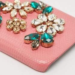 Pre Owned Dolce & Gabbana Pink Lizard Embossed Leather Crystals Embellished iPhone 6 Case