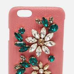 Pre Owned Dolce & Gabbana Pink Lizard Embossed Leather Crystals Embellished iPhone 6 Case