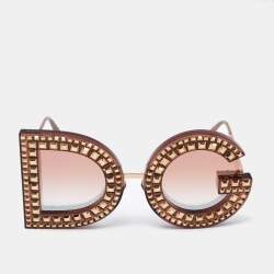 Pre Owned Dolce & Gabbana Gold/Bronze Gradient DG6121 DG Crystals Sunglasses