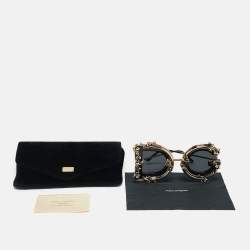 Pre Owned Dolce & Gabbana Gold/BlackDG4366 DG Baroque Sunglasses