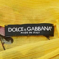 Dolce & Gabbana Yellow Flora & Fauna Print Silk Chiffon Scarf