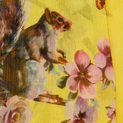 Dolce & Gabbana Yellow Flora & Fauna Print Silk Chiffon Scarf