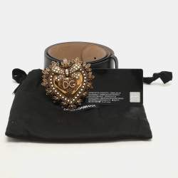 Dolce & Gabbana Black Leather Devotion Waist Belt 75CM