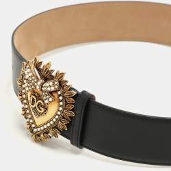 Dolce & Gabbana Black Leather Devotion Waist Belt 75CM