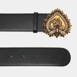 Dolce & Gabbana Black Leather Devotion Waist Belt 75CM