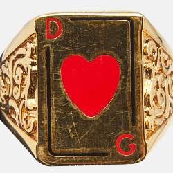 Dolce & Gabbana Enamel Gold Tone Ring Size 59