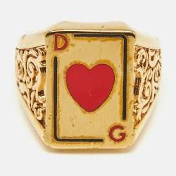 Dolce & Gabbana Enamel Gold Tone Ring Size 59