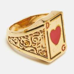 Dolce & Gabbana Enamel Gold Tone Ring Size 59