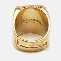 Pre Owned Dolce & Gabbana King Enamel Gold Tone Ring Size 57