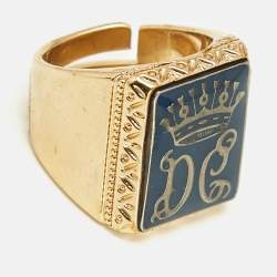 Pre Owned Dolce & Gabbana King Enamel Gold Tone Ring Size 57