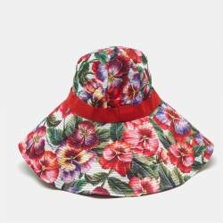 Dolce & Gabbana Red Poppy Print Cotton Wide Brim Hat 57
