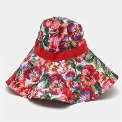 Dolce & Gabbana Red Poppy Print Cotton Wide Brim Hat 57