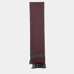 Dolce & Gabbana Burgundy Printed Silk Fringed Silk 