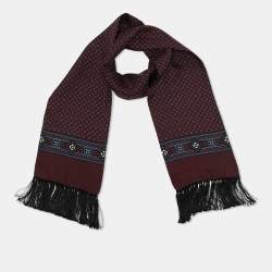 Dolce & Gabbana Burgundy Printed Silk Fringed Silk 