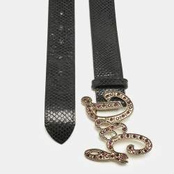 D&G Black Snake Embossed Leather DG Crystals Embellished Belt 105