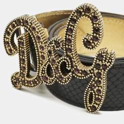 D&G Black Snake Embossed Leather DG Crystals Embellished Belt 105