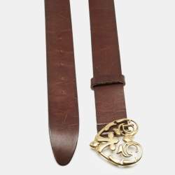 Dolce and Gabbana Brown Leather DG Heart Buckle Belt 85CM