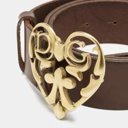 Dolce and Gabbana Brown Leather DG Heart Buckle Belt 85CM
