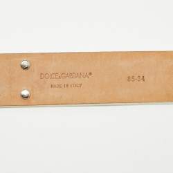 مملوكة مسبقًا حزام دولتشي أند غابانا أبيض جلد مزخرفة كريستال بشعار مشبك 85 سم