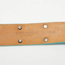 Dolce and Gabbana Turquoise Suede Studded DG Logo Plague Belt 80CM