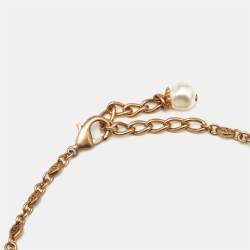 Dolce & Gabbana Lily Floral Devotion Faux Pearl Resin Crystal Gold Tone Pendant Necklace