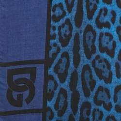 Pre Owned Dolce & Gabbana Blue Leopard Print Wool Blend Scarf 