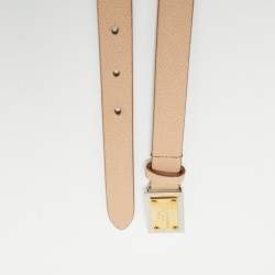 Pre Owned Dolce & Gabbana Beige Leather Logo Plaque Slim Belt 75 CM