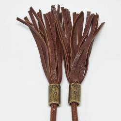 Pre Owned Dolce & Gabbana Brown Leather Tassel Waist Wide Belt 70CM