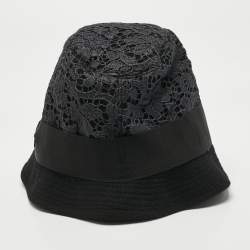 Pre Owned Dolce & Gabbana Black Lace and Cotton Bucket Hat M