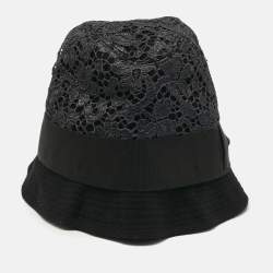 Pre Owned Dolce & Gabbana Black Lace and Cotton Bucket Hat M