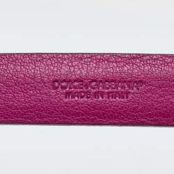 مملوكة مسبقًا حزام دولتشي أند غابانا جلد لامع أرجواني مزين بالكريستال سلسلة خصر 80 سم