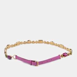 Pre Owned Dolce & Gabbana Purple Patent Leather Crystal Embellished Chain Waist Belt 80CM