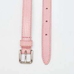 Pre Owned Dolce & Gabbana Pink Iguana Leather Rose Embellished Chain Waist Belt 65CM