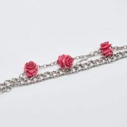 Pre Owned Dolce & Gabbana Pink Iguana Leather Rose Embellished Chain Waist Belt 65CM