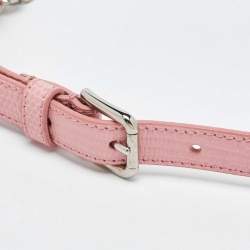 Pre Owned Dolce & Gabbana Pink Iguana Leather Rose Embellished Chain Waist Belt 65CM