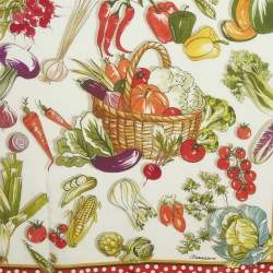 Pre Owned Dolce & Gabbana Green/White Vegetable Print Silk Square Scarf 