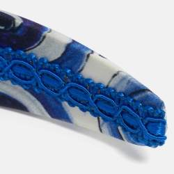 Pre Owned Dolce & Gabbana Blue Majolica Print Stretch Satin Hairband