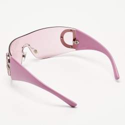 Pre Owned Dolce & Gabbana Pink DG Crystals Shield Sunglasses