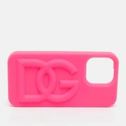 Pre Owned Dolce & Gabbana Pink Rubber DG Logo iPhone 13 Pro Case