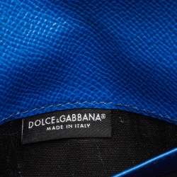 Pre Owned Dolce & Gabbana Blue Leather DG Crystals Bifold Passport Holder