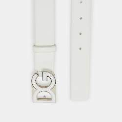 مملوكة مسبقًا Dolce & Gabbana White Leather DG Logo Waist Belt 100CM